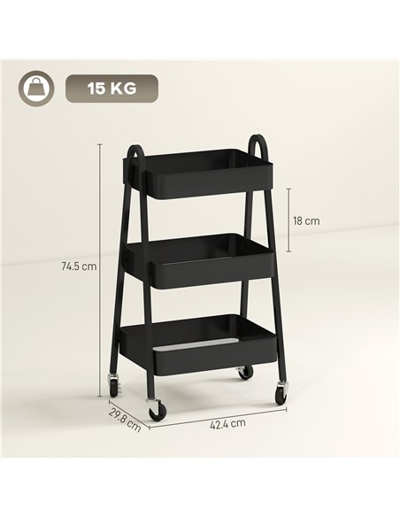 HOMCOM Three-Tier Storage Trolley - Black