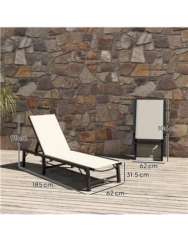 Outsunny Folding Sun Lounger Set of 2, 5-Position Adjustable Reclining Garden Loungers, Garden Chaise Lounge Sunbed Recliner Cha