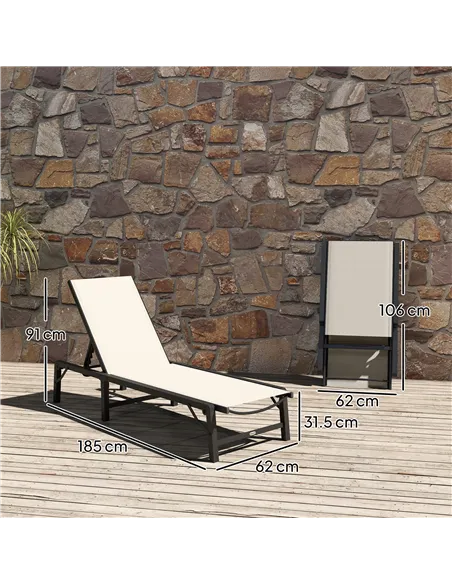 Outsunny Folding Sun Lounger Set of 2, 5-Position Adjustable Reclining Garden Loungers, Garden Chaise Lounge Sunbed Recliner Cha