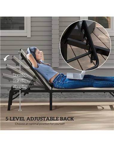 Outsunny Folding Sun Lounger Set of 2, 5-Position Adjustable Reclining Garden Loungers, Garden Chaise Lounge Sunbed Recliner Cha