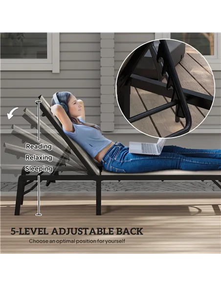 Outsunny Folding Sun Lounger Set of 2, 5-Position Adjustable Reclining Garden Loungers, Garden Chaise Lounge Sunbed Recliner Cha