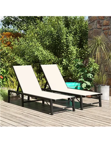 Outsunny Folding Sun Lounger Set of 2, 5-Position Adjustable Reclining Garden Loungers, Garden Chaise Lounge Sunbed Recliner Cha