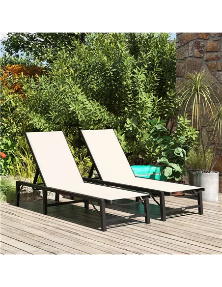 Outsunny Folding Sun Lounger Set of 2, 5-Position Adjustable Reclining Garden Loungers, Garden Chaise Lounge Sunbed Recliner Cha