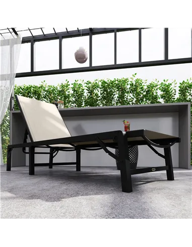 Outsunny Folding Sun Lounger Set of 2, 5-Position Adjustable Reclining Garden Loungers, Garden Chaise Lounge Sunbed Recliner Cha