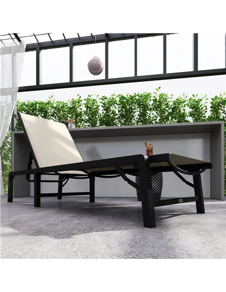 Outsunny Folding Sun Lounger Set of 2, 5-Position Adjustable Reclining Garden Loungers, Garden Chaise Lounge Sunbed Recliner Cha