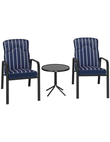 Outsunny Three-Piece Reclining Chair Set - Blue