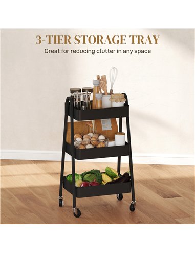 HOMCOM Three-Tier Storage Trolley - Black
