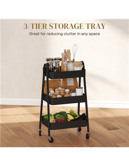 HOMCOM Three-Tier Storage Trolley - Black