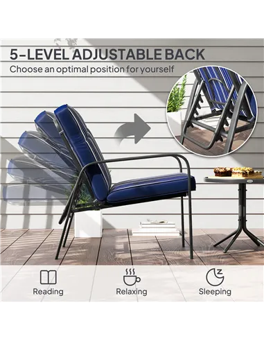 Outsunny Three-Piece Reclining Chair Set - Blue