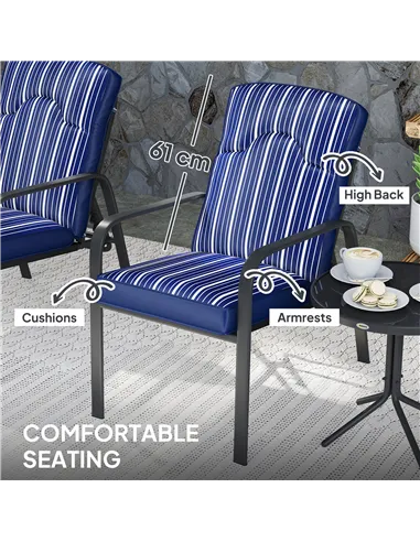 Outsunny Three-Piece Reclining Chair Set - Blue