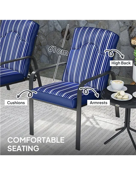Outsunny Three-Piece Reclining Chair Set - Blue