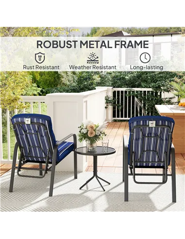 Outsunny Three-Piece Reclining Chair Set - Blue