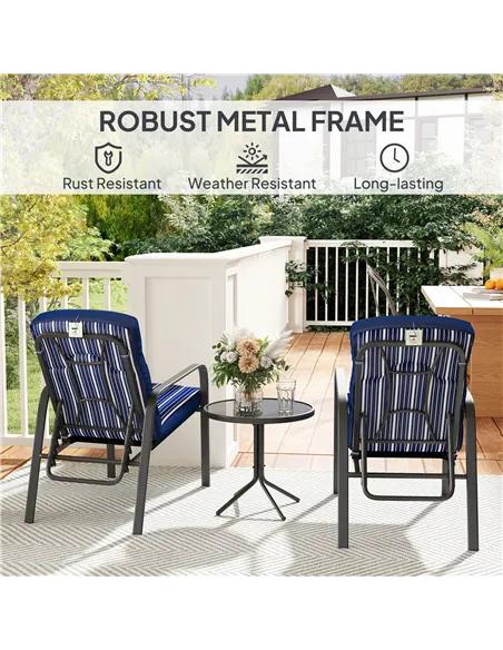 Outsunny Three-Piece Reclining Chair Set - Blue