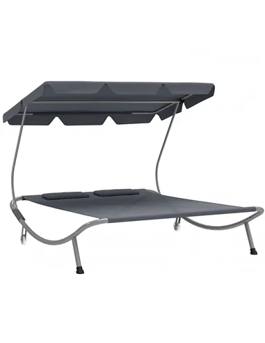 Outsunny Double Outdoor Bed, with Canopy - Light Grey
