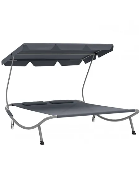 Outsunny Double Outdoor Bed, with Canopy - Light Grey