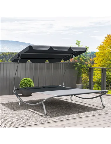 Outsunny Double Outdoor Bed, with Canopy - Light Grey