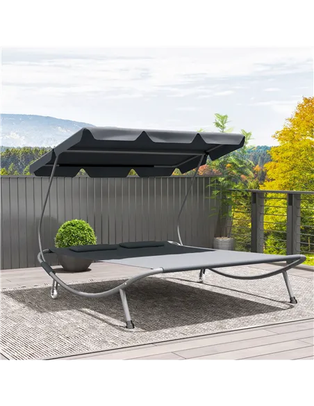 Outsunny Double Outdoor Bed, with Canopy - Light Grey