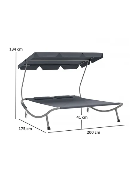 Outsunny Double Outdoor Bed, with Canopy - Light Grey