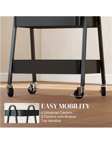 HOMCOM Three-Tier Storage Trolley - Black