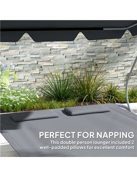 Outsunny Double Outdoor Bed, with Canopy - Light Grey
