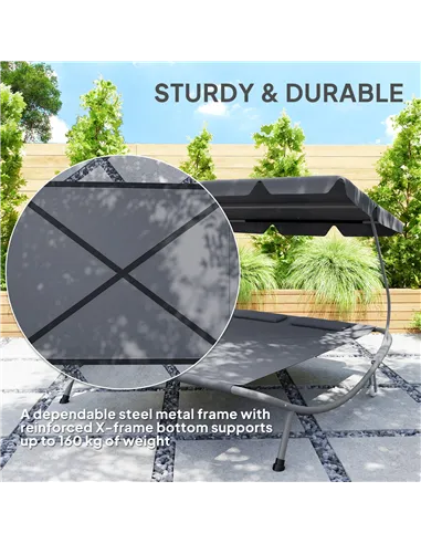 Outsunny Double Outdoor Bed, with Canopy - Light Grey
