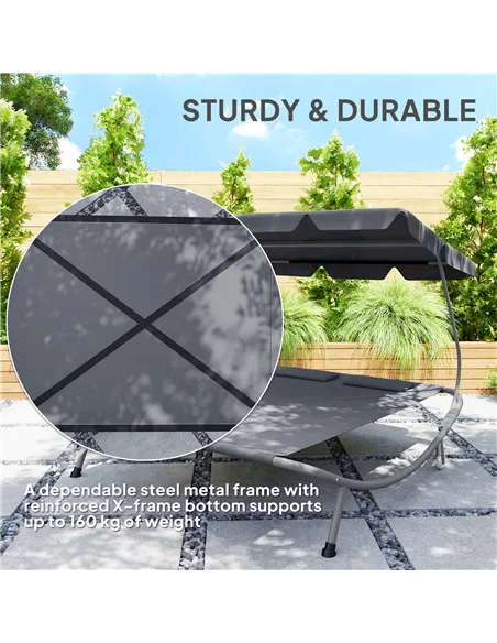 Outsunny Double Outdoor Bed, with Canopy - Light Grey