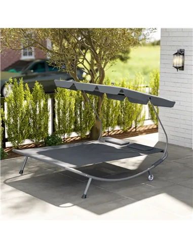 Outsunny Double Outdoor Bed, with Canopy - Light Grey