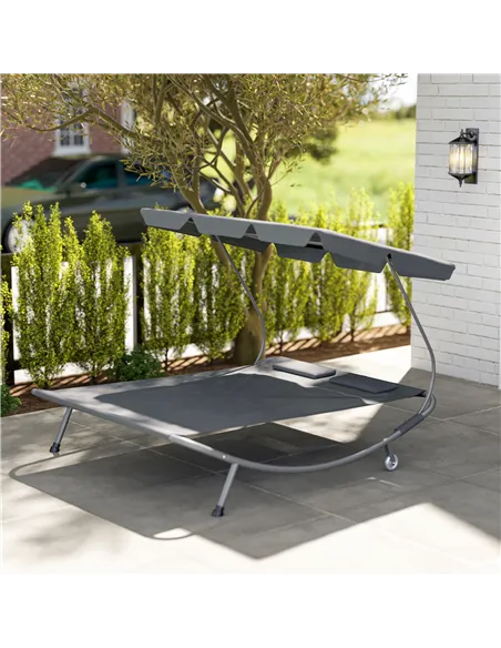 Outsunny Double Outdoor Bed, with Canopy - Light Grey