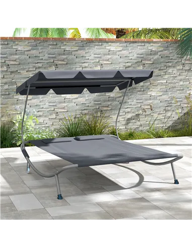 Outsunny Double Outdoor Bed, with Canopy - Light Grey