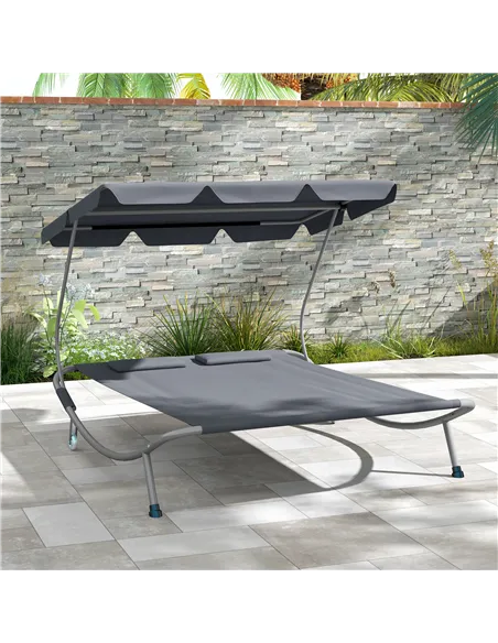 Outsunny Double Outdoor Bed, with Canopy - Light Grey