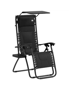Outsunny Zero Gravity Lounger Chair, Folding Reclining Patio Chair with Shade Cover, Padded Seat, Cup Holder, Soft Cushion and H