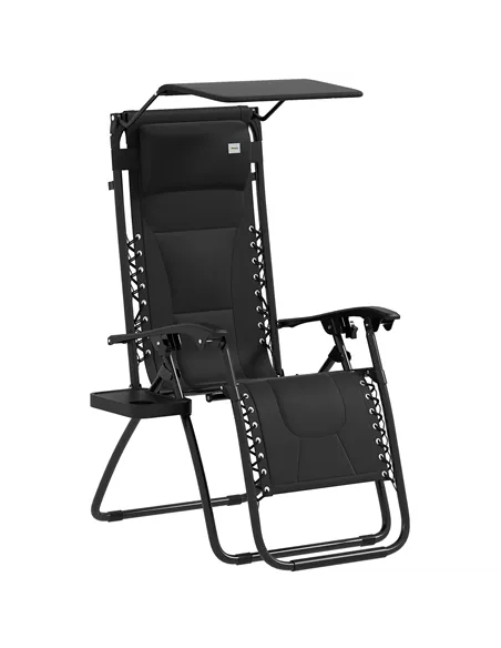 Outsunny Zero Gravity Lounger Chair, Folding Reclining Patio Chair with Shade Cover, Padded Seat, Cup Holder, Soft Cushion and H