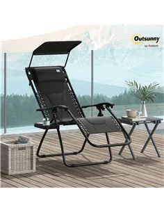 Outsunny Zero Gravity Lounger Chair, Folding Reclining Patio Chair with Shade Cover, Padded Seat, Cup Holder, Soft Cushion and H 2