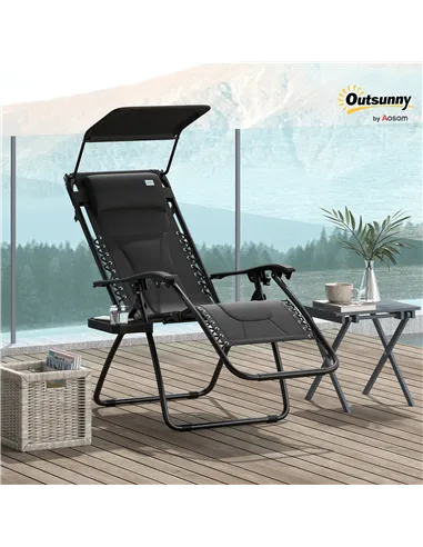Outsunny Zero Gravity Lounger Chair, Folding Reclining Patio Chair with Shade Cover, Padded Seat, Cup Holder, Soft Cushion and H