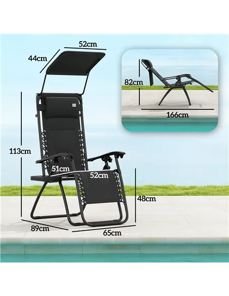 Outsunny Zero Gravity Lounger Chair, Folding Reclining Patio Chair with Shade Cover, Padded Seat, Cup Holder, Soft Cushion and H