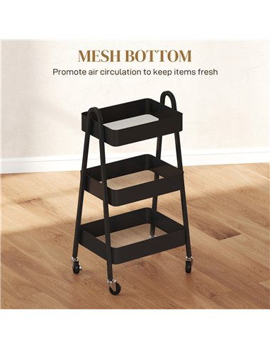 HOMCOM Three-Tier Storage Trolley - Black