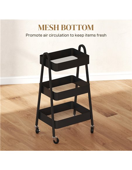 HOMCOM Three-Tier Storage Trolley - Black