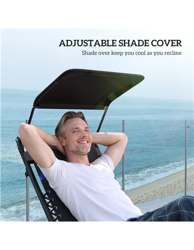 Outsunny Zero Gravity Lounger Chair, Folding Reclining Patio Chair with Shade Cover, Padded Seat, Cup Holder, Soft Cushion and H