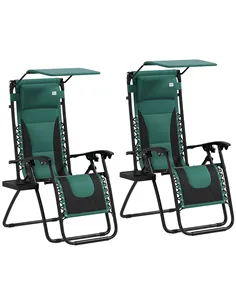 Outsunny Zero Gravity Lounger Chair Set of 2, Folding Reclining Patio Chair with Shade Cover, Padded Seat, Cup Holder, Soft Cush