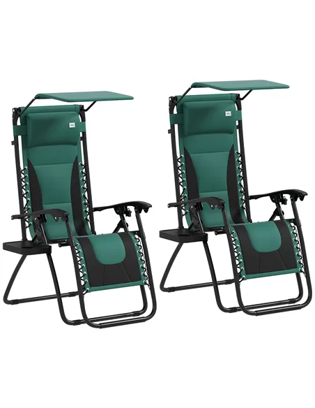 Outsunny Zero Gravity Lounger Chair Set of 2, Folding Reclining Patio Chair with Shade Cover, Padded Seat, Cup Holder, Soft Cush