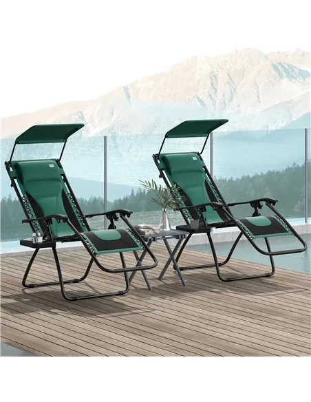 Outsunny Zero Gravity Lounger Chair Set of 2, Folding Reclining Patio Chair with Shade Cover, Padded Seat, Cup Holder, Soft Cush