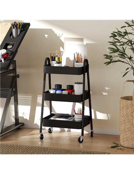 HOMCOM Three-Tier Storage Trolley - Black