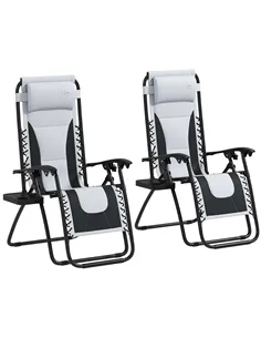Outsunny Zero Gravity Lounger Chair Set of 2, Folding Reclining Patio Chair with Padded Seat, Cup Holder, Soft Cushion and Headr