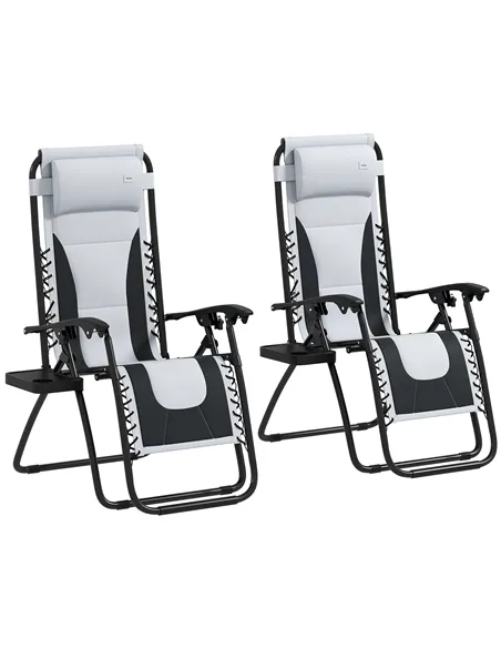 Outsunny Zero Gravity Lounger Chair Set of 2, Folding Reclining Patio Chair with Padded Seat, Cup Holder, Soft Cushion and Headr
