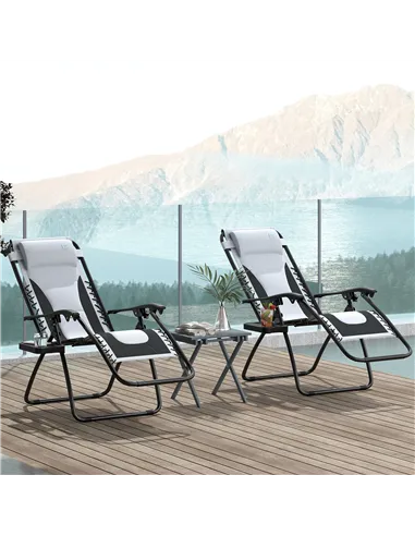 Outsunny Zero Gravity Lounger Chair Set of 2, Folding Reclining Patio Chair with Padded Seat, Cup Holder, Soft Cushion and Headr