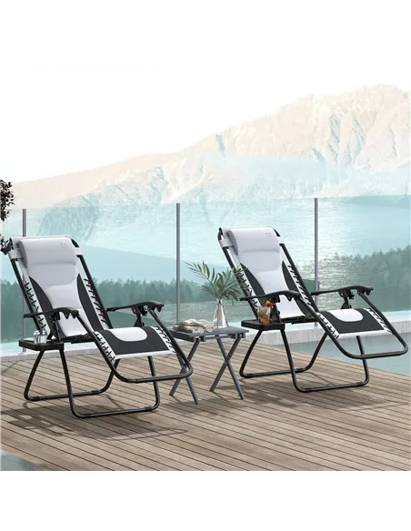 Outsunny Zero Gravity Lounger Chair Set of 2, Folding Reclining Patio Chair with Padded Seat, Cup Holder, Soft Cushion and Headr