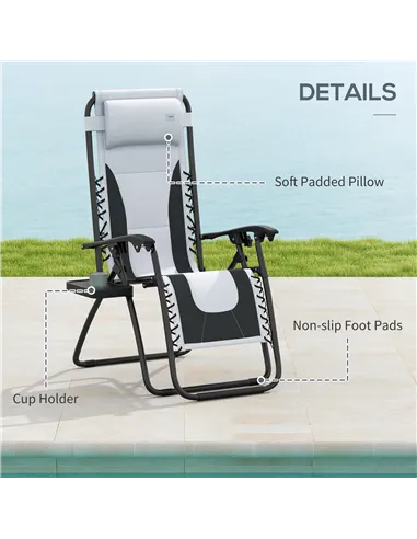 Outsunny Zero Gravity Lounger Chair Set of 2, Folding Reclining Patio Chair with Padded Seat, Cup Holder, Soft Cushion and Headr