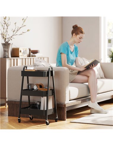 HOMCOM Three-Tier Storage Trolley - Black