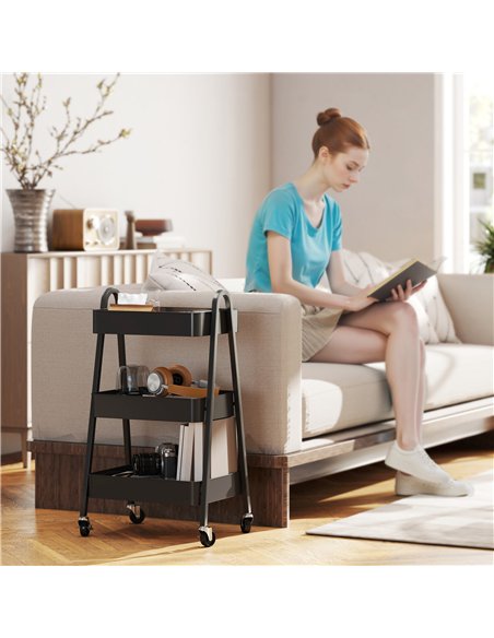 HOMCOM Three-Tier Storage Trolley - Black