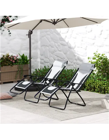 Outsunny Zero Gravity Lounger Chair Set of 2, Folding Reclining Patio Chair with Padded Seat, Cup Holder, Soft Cushion and Headr